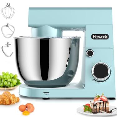 Imagem de HOWORK - Batedeira elétrica, 10 velocidades + p com tigela de aço inoxidável de 5,5 litros, gancho de massa, chicote e batedor de arame, para a maioria dos cozinheiros