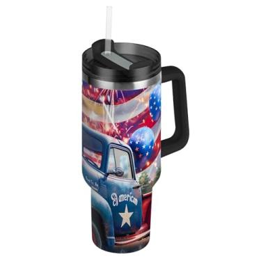 Imagem de Joisal Copos com tampa e canudo de julho, balões azuis de caminhão de 850 g, copo com alça à prova de vazamento, garrafas de água isoladas de aço inoxidável, carros, xícara de café, bebida quente