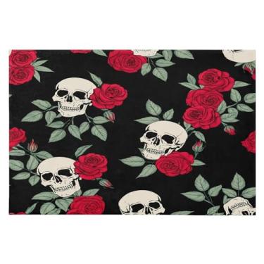 Imagem de Wassud Tapete de porta de caveira rosa 61 x 89 cm, tapete de área lavável antiderrapante com suporte de borracha, tapete macio e macio para sala de estar, quarto, entrada, entrada