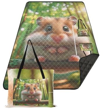 Imagem de TSENQUE Cobertor de praia hamster fofo animal sem areia à prova d'água tapete de brincar ao ar livre para grama tapete de piquenique dobrável extragrande fofo 299,7 cm x 203,2 cm