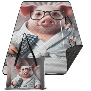 Imagem de TSENQUE Cute Pig Manta de praia à prova de areia à prova d'água suprimentos de piquenique tapete dobrável cobertor de gramado para tapete de grama 203 x 152 cm