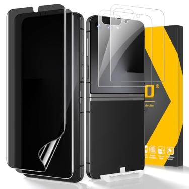 Imagem de JEHOO [Pacote com 2 + 2] Protetor de tela de privacidade para Samsung Galaxy Z Flip 7, protetor de tela TPU de privacidade frontal + vidro temperado traseiro, fácil instalação, sem bolhas