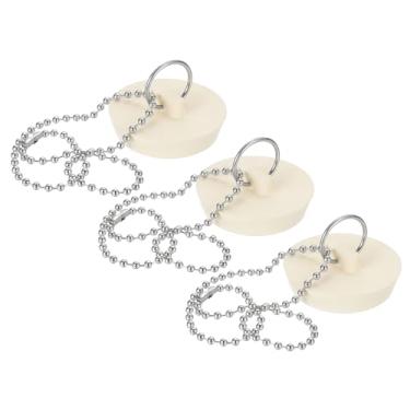 Imagem de PATIKIL Rolha de drenagem de banheira, 3 peças para rolha de drenagem de banheira de borracha de 3,5 cm com anel de puxar corrente de contas de aço inoxidável para pia de cozinha, banheiro, lavanderia