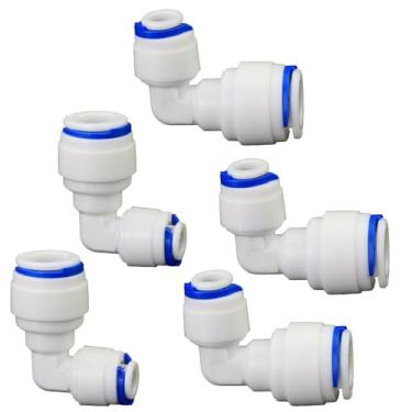 Imagem de Cotovelo de pressão para conectar purificador de água, tubo PE de 1/10.2 cm a 3/20.3 cm, encaixe push-to-connect, compatível com filtragem de água RO, pré-purificador, geladeira, adaptador de plástico