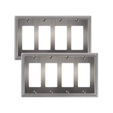 Imagem de TREEWELL Pacote com 2 placas decoradoras quádruplas, placas decorativas de interruptores e tampas de tomada, placas de parede de metal para tomadas elétricas, receptáculo, tomada GFCI, interruptor de