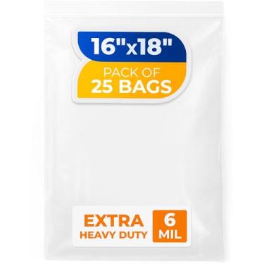 Imagem de Paclord Sacos grandes com fecho de zíper de 40,6 cm x 45,7 cm, 6 mil (pacote com 5) – Sacos plásticos reutilizáveis resistentes – transparentes, resseláveis, à prova d'água – para armazenar e