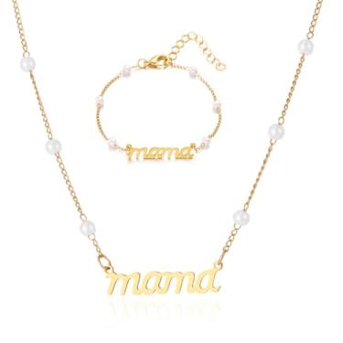 Imagem de Colar Mama Pulseira Pérola Dainty Ouro Prata Aniversário Dia das Mães Presente Pulseiras I Love You Mom Gifts, 1, Resina, Sem Pedra Preciosa