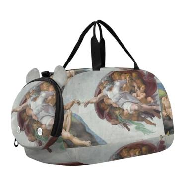 Imagem de Liberty French Painting Delacroix Bolsa esportiva para meninos e crianças pequenas bolsas de viagem bolsa de ginástica para crianças, Michelangelo Creation of Adam, Clássico