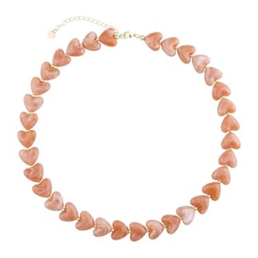 Imagem de KELITCH Colar estilo Y2 com estampa de mármore, vidro, resina, formato de coração, joia para casais, presente, resina acrílica