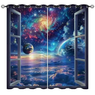 Imagem de Cortinas blackout para galáxia espacial para decoração de casa, universo nebulosa galáxias, planeta solar, ilhós, cortinas com isolamento térmico, cortina de janela para quarto e sala de estar, 213 x