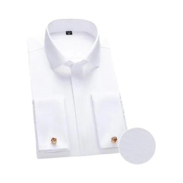 Imagem de Camisa Masculina Slim Fit Com Punho Francês, Mangas Longas, Botões Ocu