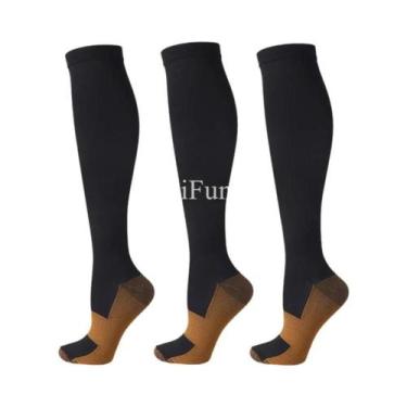 Imagem de Meias De Compressão Unissex De Cobre 3 Pares Altura Do Joelho Anti-Fad