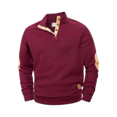 Imagem de Camisa Casual Masculina De Manga Longa Com Botão E Gola Alta Henley Pa