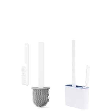 Imagem de Kit Limpeza com 3 Peças com Suporte Ventilado para Vaso Sanitario Banheiro Cerdas Silicone Flexível Redondo Escova Rigida Alcance Profundo Privada Antibacteriano Higiene Profunda Durável Resistente
