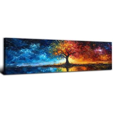 Imagem de Arte abstrata de parede de árvore colorida natureza paisagem impressão pintura a óleo arte grafite azul e vermelho textura abstrata paisagem marítima decoração de parede panorâmica para sala de estar