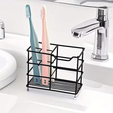 Imagem de 1 suporte de escova de dentes de aço inoxidável para banheiro, suporte de pasta de dente, organizador de acessórios de banheiro - preto, grande