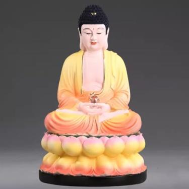 Imagem de FENNYYAR Ornamento de escultura de estátua de Buda Shakyamuni doméstica, 30 cm 30 cm, base de lótus, decoração de sala de estar