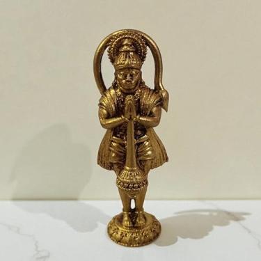 Imagem de Estátua de bronze do Senhor Hanuman 7,6 cm 60 g | Ídolo decorativo de deus hindu para casa e escritório | Símbolo Hanuman Murti de latão artesanal de força, coragem e devoção | Presente espiritual