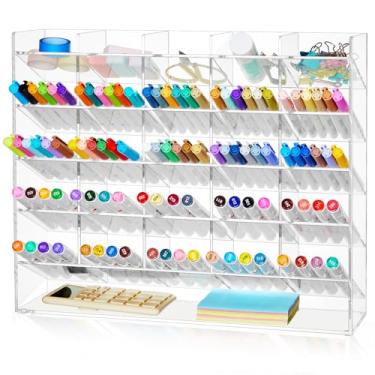 Imagem de MotiMind Organizador de canetas de acrílico para armazenamento de 300 marcadores, organizador vertical para exibição de caneta de acrílico para escritório, mesa, papelaria, lápis, armazenamento