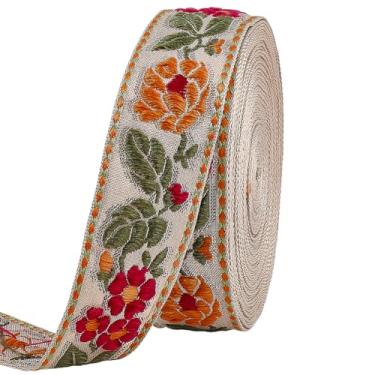 Imagem de FINGERINSPIRE Fita jacquard vintage de 10,9 m de largura de 3,5 cm de largura, bordada, flor, folha, emobridered, fitas de poliéster para decoração de roupas, projetos de costura
