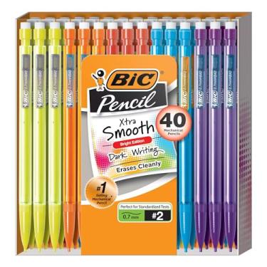 Imagem de BIC Lápis mecânicos Xtra Smooth Edition, nº 2, ponta média, 0,7 mm, barris brilhantes sortidos, pacote com 40 canetas
