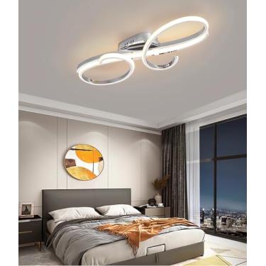 Imagem de Luminária de teto regulável com controle remoto, moderna, em LED, para sala de estar, quarto, sala de jantar e cozinha (cromada, 60 cm)