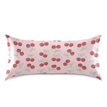 Imagem de Wassud Fronha de cetim com laço vermelho cereja para cabelo e pele fronhas de seda lisa king size capas de travesseiro respiráveis com fecho de envelope