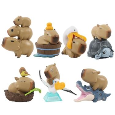 Imagem de Figuras de capivara em miniatura,Capivara em miniatura de mesa | Animal de capivara em miniatura de desenho animado 7X para painel | Ornamentos de mesa de estátua de capivara de expressão vívida para