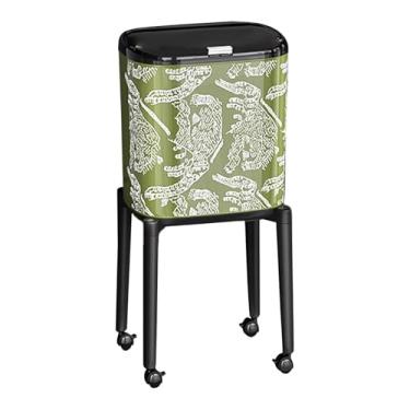 Imagem de SiaBiced Lixeira com Rodas, Lixeira Moderna Multiuso com Pé Alto de Pressão para Banheiro, Cozinha, Quarto e Sala de Estar, Listrado Verde
