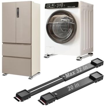 Imagem de Rolos para eletrodomésticos resistentes, máx. 81 cm, rolos extensíveis de segunda geração, base de máquina de lavar móvel, movem facilmente máquinas de lavar, secadores, geladeiras, móveis pretos