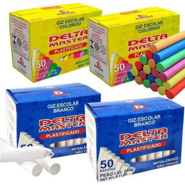 Imagem de Kit 4 Caixas Giz Escolar Parede Lousa Arte Quadro Negro Orig - Delta