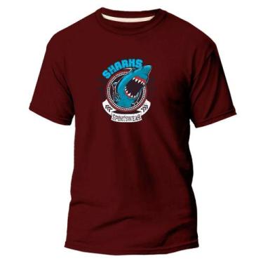 Imagem de Camiseta Basica Algodão Premium Estampa Digital Shark Sports, Bordô, P