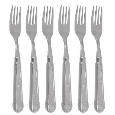 Imagem de 6 Garfos Jumbo de Mesa Churrasco 20cm Aço Inox Prateada Jantar Restaur