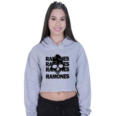 Imagem de Cropped Moletom Feminino Ramones Caveira World Rock, Cinza, M