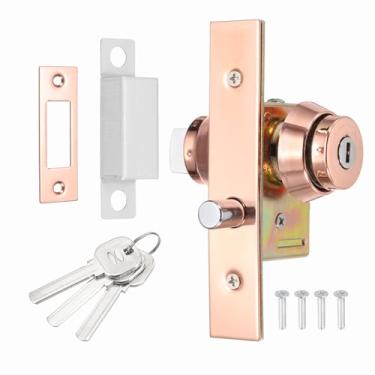 Imagem de PATIKIL Fechadura de porta de loja, fechadura de fechadura comercial com fechadura de encaixe circular de vidro emoldurado conjunto de fechadura central com trava interna e 3 chaves, ouro rosa