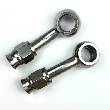 Imagem de 2 peças de aço inoxidável cotovelo fêmea de 28 graus AN3-3 3AN para métrico M10 10 mm parafuso banjo adaptador de encaixe de mangueira de freio de olhal