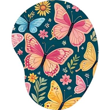 Imagem de Mouse Pad Ergonômico Gota Borboletas Coloridas Fundo Petróleo