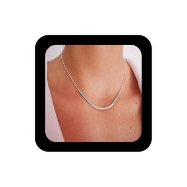 Imagem de Iaceble Bohemia Bar Turquesa Gargantilha Colar Tubo Bar Turquesa Colar Corrente Colar Prata Bar Clavícula Colar Joias para Mulheres