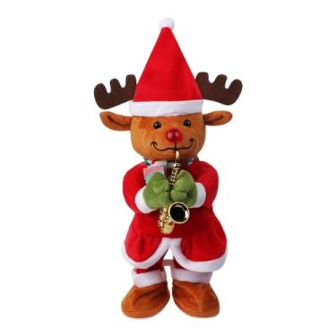 Imagem de Twerking Papai Noel cantando de Natal dançando tocando saxofone música pelúcia Papai Noel rena boneco de neve presente engraçado decoração de Natal (rena)