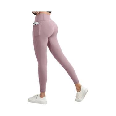 Imagem de Leggings Femininas De Cintura Alta Em Cor Sólida, Calças De Treino Que