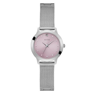 Imagem de GUESS Relógio feminino de quartzo de aço inoxidável, prata, relógio casual, Rosa/prateado, NS, Movimento de quartzo