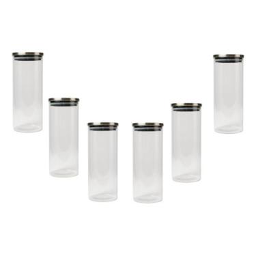Imagem de Kit 6 Pote De Vidro Tampa Inox Hermetica Organ 1,8l Multiuso - Climaco