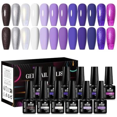 Imagem de MTSSII Conjunto de esmalte de gel com 12 peças, absorção UV/LED, kit de unhas de gel de 12 cores, design artístico com LED UV de absorção, presentes para mulheres (conjunto com 9, 12 peças)