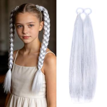 Imagem de Extensões de rabo de cavalo prateadas brilhantes com faixa de borracha para mulheres e meninas, acessórios de trança, rabo-de-cavalo sintético, festa diária, festival, cabelo maluco, 2 peças/lote