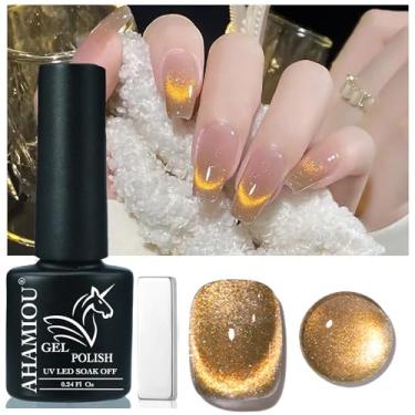 Imagem de AHAMIOU Kit de esmalte de gel para olhos de gato de cristal – 9D holográfico magnético para olhos de gatos esmalte brilhante a laser verniz gel UV kit de manicure arte de unhas, laranja diamante