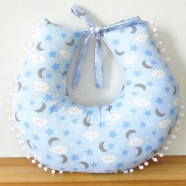 Imagem de Almofada de Amamentação Bebê Tecido 100% Algodão Estampado com Pompom 