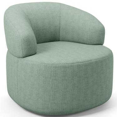 Imagem de Poltrona Giratória Orgânica Para Sala De Estar Living Helena L02 Linho Verde Menta - Lyam Decor