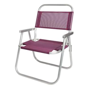 Imagem de Cadeira de Praia Dobrável Plus Size, Suporta até 160kg, com Estrutura em Alumínio e madeira, para Praia, Jardim e Piscina (Roxo)