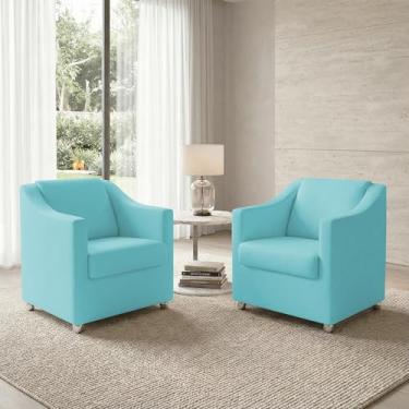 Imagem de Kit 2 Poltronas Para Sala Decorativas Cadeiras Reforçadas Para Recepção Consultório Escritório Pé Cromado Suede Azul Turquesa - Clique E Decore