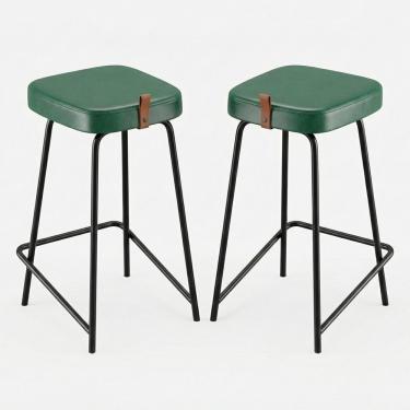 Imagem de Kit 02 Banquetas Médias Para Cozinha Vik Estofada Couríssimo Verde - Desk Design